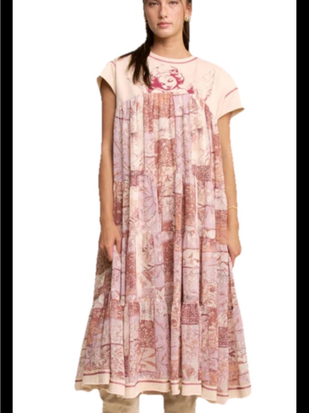 DAVI & DANI Blush Patchwork Floral Midi Dress